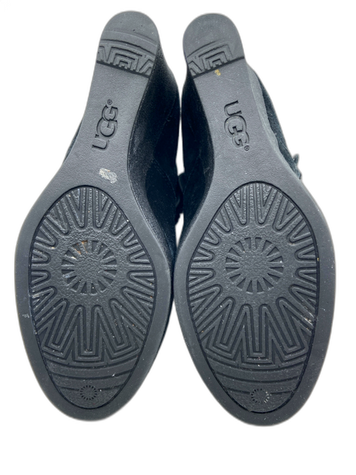 Ugg Shoe Size 8 Black Leather Shearling Detail Back Zip Wedge Ankle Booties Black / 8