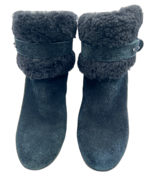 Ugg Shoe Size 8 Black Leather Shearling Detail Back Zip Wedge Ankle Booties Black / 8