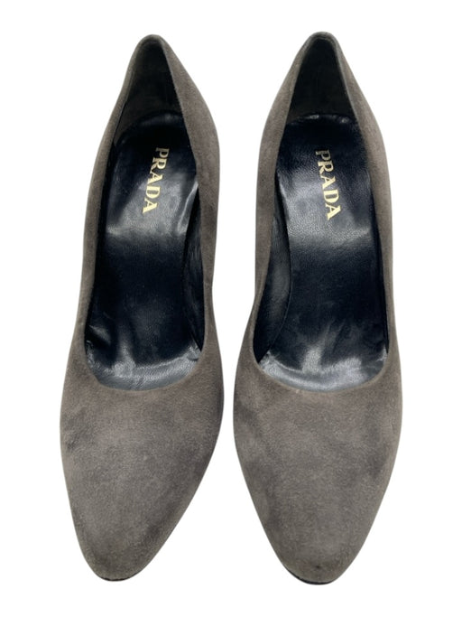 Prada Shoe Size 37.5 Gray Leather Upper Suede Almond Toe Pumps Gray / 37.5