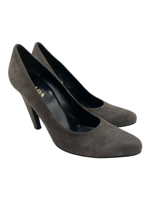 Prada Shoe Size 37.5 Gray Leather Upper Suede Almond Toe Pumps Gray / 37.5