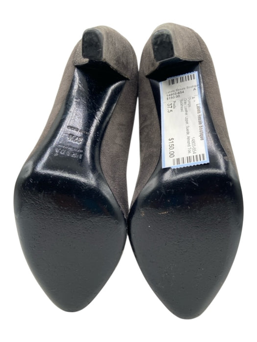 Prada Shoe Size 37.5 Gray Leather Upper Suede Almond Toe Pumps Gray / 37.5