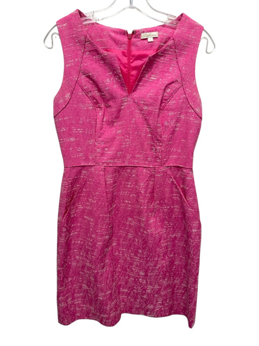 Shoshanna Size 4 Hot Pink & White Sleeveless Textured V Neck Pockets Dress Hot Pink & White / 4