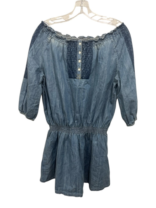 Ralph Lauren Size 16 Medium Wash Cotton Blend Half Sleeve Embroidered Dress Medium Wash / 16