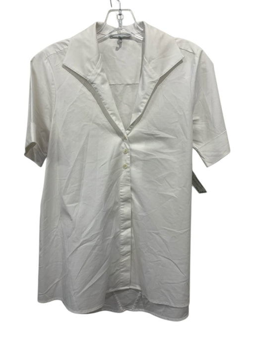 Hinson Wu Size 2 White Cotton Blend Short Cuff Sleeve Button Front Collar Top White / 2