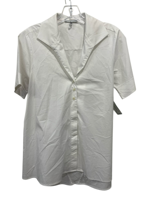 Hinson Wu Size 2 White Cotton Blend Short Cuff Sleeve Button Front Collar Top White / 2