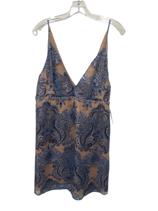 Free People Size 12 Light Blue & Beige Polyester Blend Spaghetti Strap Dress Light Blue & Beige / 12