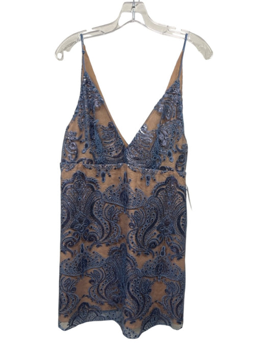 Free People Size 12 Light Blue & Beige Polyester Blend Spaghetti Strap Dress Light Blue & Beige / 12