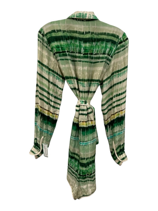 Alexis Size S Green & White Rayon & Silk Long Sleeve Buttons Knee length Dress Green & White / S