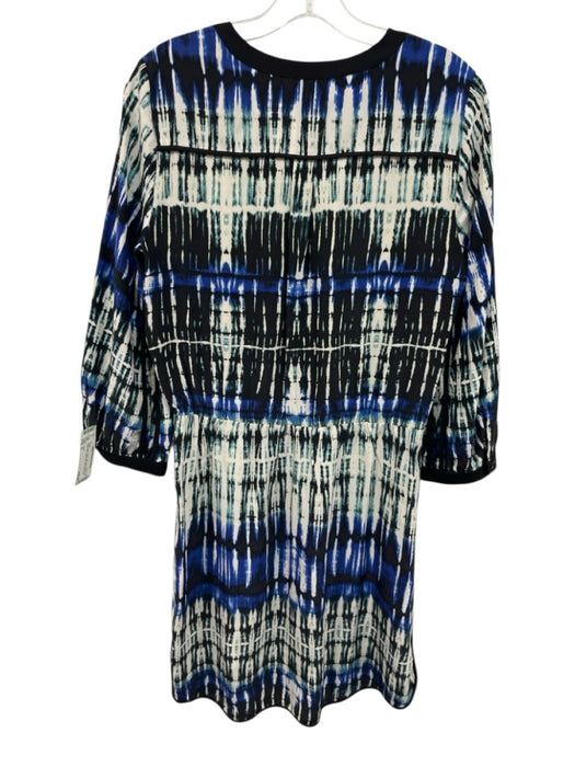 Parker Size S White, Blue, Black Silk Long Sleeve All Over Print Midi Dress White, Blue, Black / S