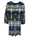 Parker Size S White, Blue, Black Silk Long Sleeve All Over Print Midi Dress White, Blue, Black / S