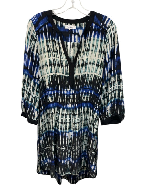 Parker Size S White, Blue, Black Silk Long Sleeve All Over Print Midi Dress White, Blue, Black / S