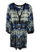 Parker Size S White, Blue, Black Silk Long Sleeve All Over Print Midi Dress White, Blue, Black / S