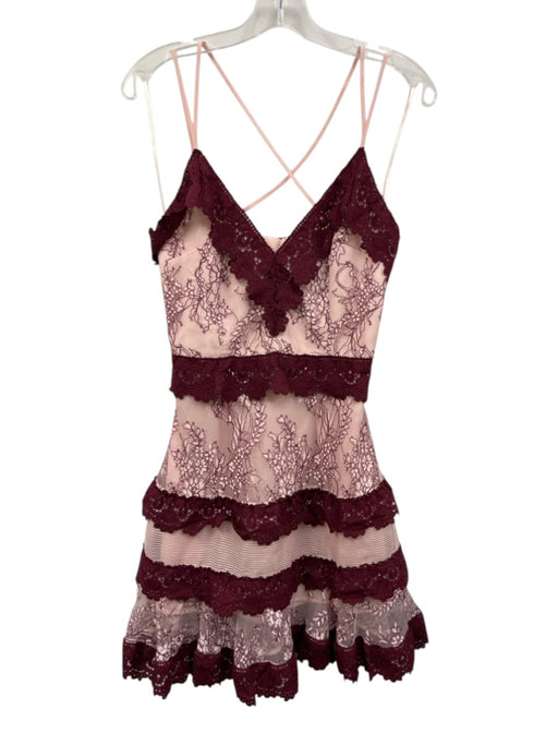 Talulah Size S Maroon & Pink Polyester Sleeveless Embroidered Knee Length Dress Maroon & Pink / S