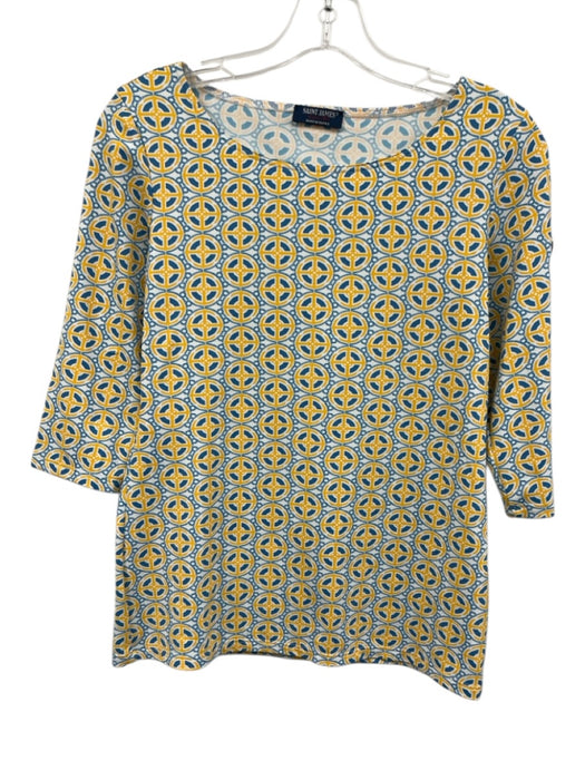 Saint James Size 6 White, Blue, Yellow Polyamide Long Sleeve Wide Neck Top White, Blue, Yellow / 6