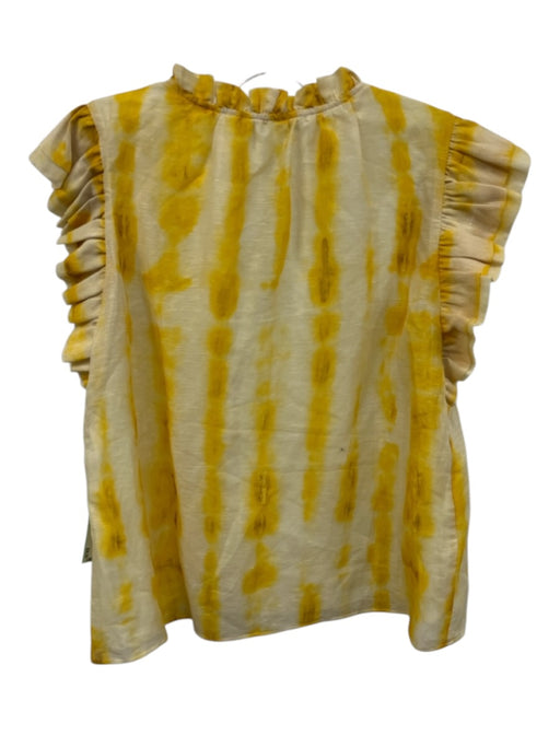 Marie Oliver Size XS Yellow & White Linen & Silk Ruffle Cap Sleeve Top Yellow & White / XS