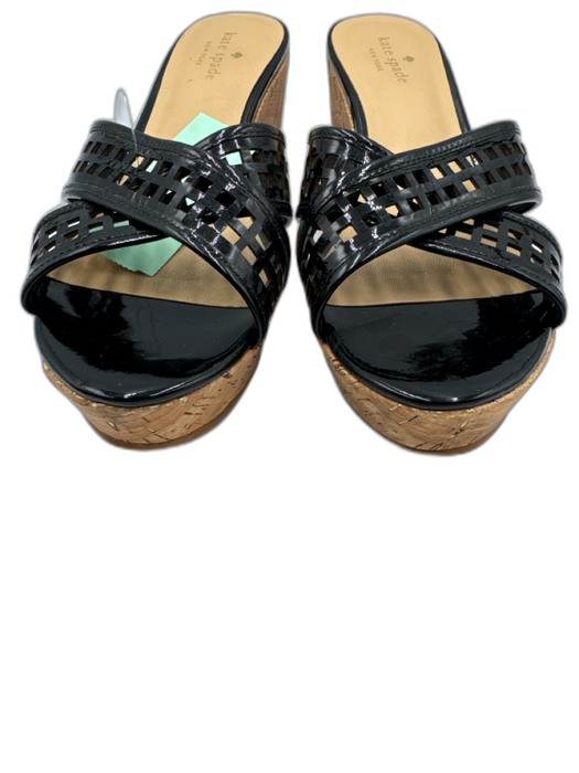 Kate Spade Shoe Size 9 Black & Beige Patent Leather Cork Wedge Open Toe Sandals Black & Beige / 9