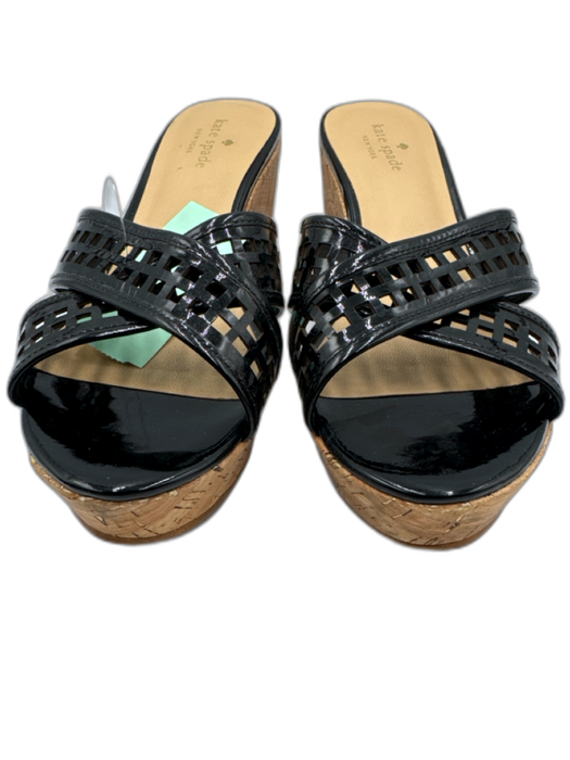 Kate Spade Shoe Size 9 Black & Beige Patent Leather Cork Wedge Open Toe Sandals Black & Beige / 9