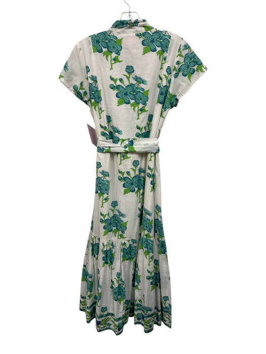 Victoria Dunn Size XS Green, Blue, White Cotton Short Sleeve Floral Print Dress Green, Blue, White / XS