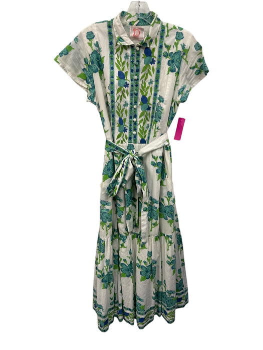 Victoria Dunn Size XS Green, Blue, White Cotton Short Sleeve Floral Print Dress Green, Blue, White / XS