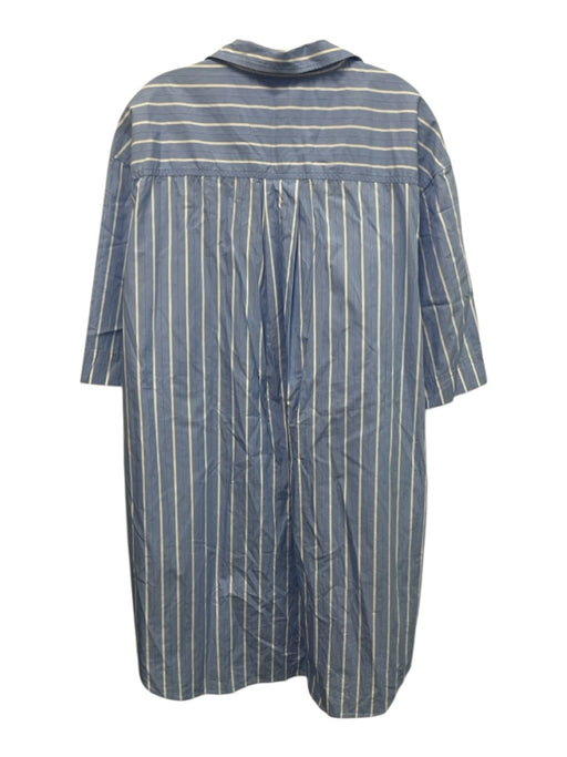 COS Size 14 Blue & White Cotton Collar Neck Striped Button Up 3/4 Sleeve Dress Blue & White / 14