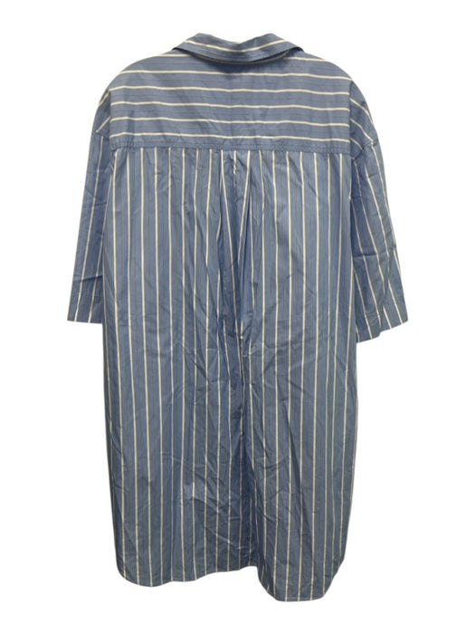 COS Size 14 Blue & White Cotton Collar Neck Striped Button Up 3/4 Sleeve Dress Blue & White / 14