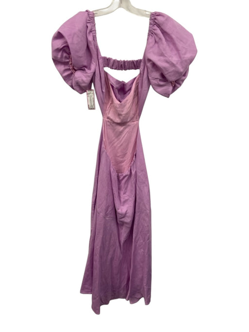 ASTR Size S Lilac Linen Blend Puff Short Sleeve Open Back Elastic Strap Dress Lilac / S