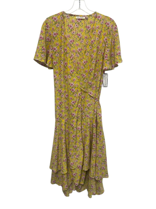 Roller Rabbit Size XS Yellow, Pink & Green Polyester Floral Wrap V Neck Dress Yellow, Pink & Green / XS