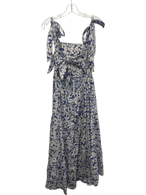 Yumi Kim Size L Indigo Blue & White Cotton Floral Tie Shoulder Open Back Dress Indigo Blue & White / L