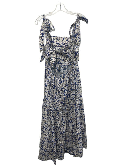 Yumi Kim Size L Indigo Blue & White Cotton Floral Tie Shoulder Open Back Dress Indigo Blue & White / L