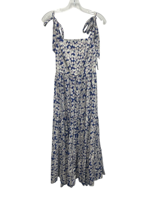 Yumi Kim Size L Indigo Blue & White Cotton Floral Tie Shoulder Open Back Dress Indigo Blue & White / L