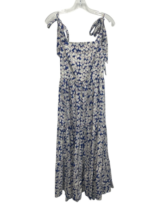 Yumi Kim Size L Indigo Blue & White Cotton Floral Tie Shoulder Open Back Dress Indigo Blue & White / L
