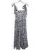 Yumi Kim Size L Indigo Blue & White Cotton Floral Tie Shoulder Open Back Dress Indigo Blue & White / L