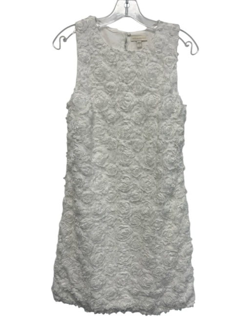 Ann Mashburn Size S White Polyester Short Sleeve Floral Applique Side Zip Dress White / S