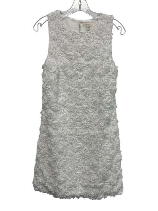 Ann Mashburn Size S White Polyester Short Sleeve Floral Applique Side Zip Dress White / S