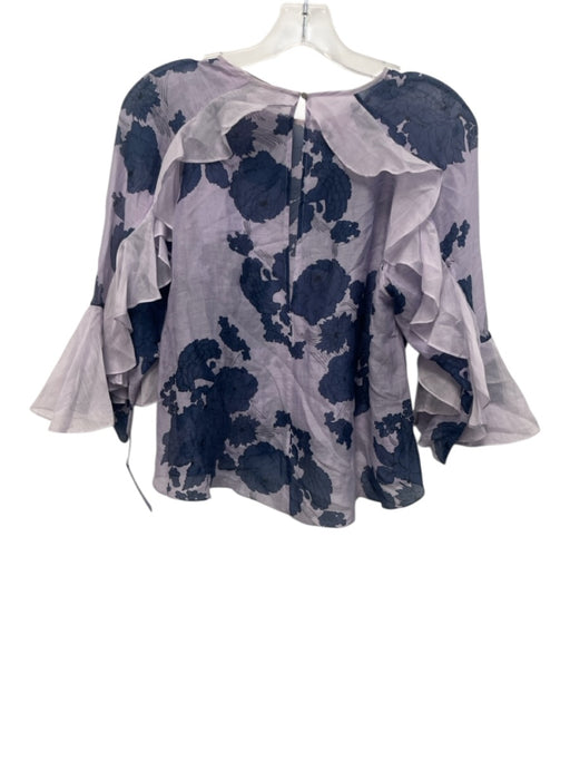 Alice McCall Size 4 Navy Blue & Purple Silk & Cotton Floral Semi Sheer Top Navy Blue & Purple / 4