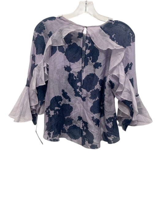 Alice McCall Size 4 Navy Blue & Purple Silk & Cotton Floral Semi Sheer Top Navy Blue & Purple / 4