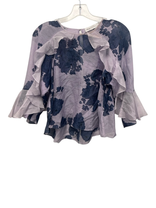 Alice McCall Size 4 Navy Blue & Purple Silk & Cotton Floral Semi Sheer Top Navy Blue & Purple / 4