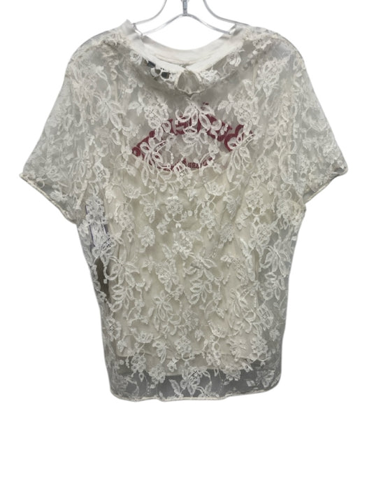 Burberry Size 10 White & Red Cotton Blend Floral Lace Embroidered Logo Top White & Red / 10