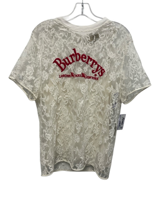 Burberry Size 10 White & Red Cotton Blend Floral Lace Embroidered Logo Top White & Red / 10
