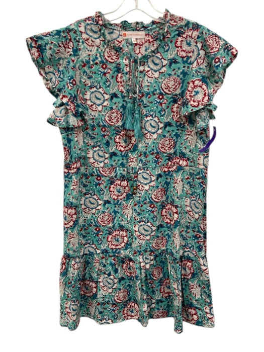 Jude Connally Size L Green, Blue, Red Cotton Ruffle Cap Sleeve Tassel Mini Dress Green, Blue, Red / L