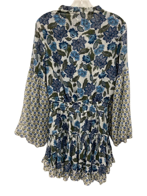 Misa Size M Blue, Green, White Polyester Long puff sleeve Floral Print Dress Blue, Green, White / M