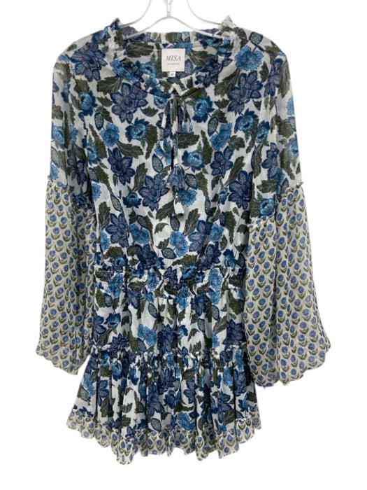 Misa Size M Blue, Green, White Polyester Long puff sleeve Floral Print Dress Blue, Green, White / M