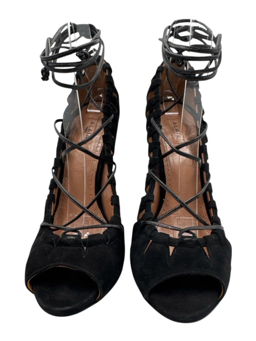 Alaia Shoe Size 39 Black Suede Ankle Tie Peep Toe Cut Outs Stiletto Pumps Black / 39