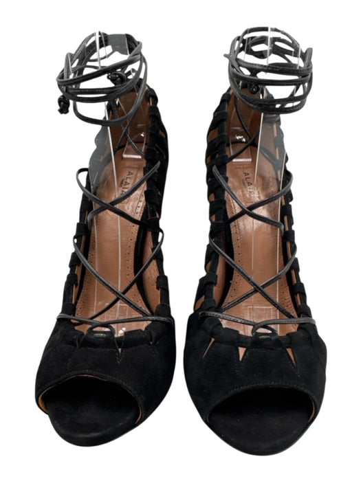 Alaia Shoe Size 39 Black Suede Ankle Tie Peep Toe Cut Outs Stiletto Pumps Black / 39