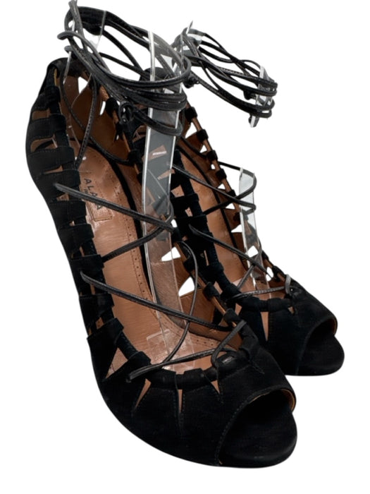 Alaia Shoe Size 39 Black Suede Ankle Tie Peep Toe Cut Outs Stiletto Pumps Black / 39