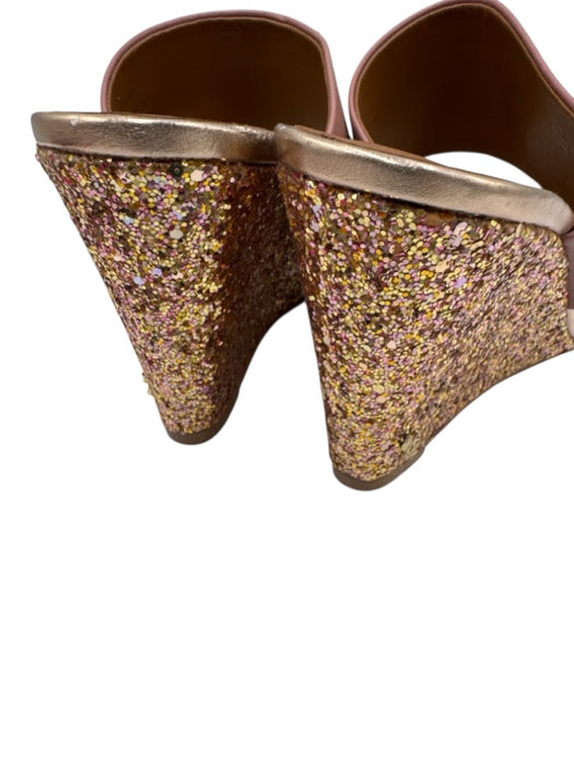 Kurt Geiger Shoe Size 39.5 Mauve & Rose Gold Leather Glitter 2 Strap Mule Wedges Mauve & Rose Gold / 39.5