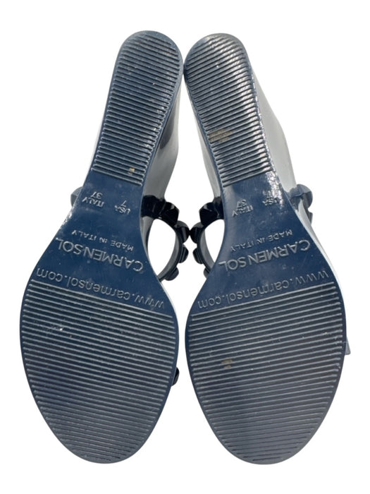 Carmen Sol Shoe Size 7 Dark Blue Rubber Rockstud 2 Strap Mule Platform Wedges Dark Blue / 7