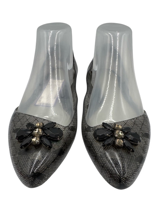 Melissa Shoe Size 8 Gray & Black Rubber clear Lace Print Bedazzled Flats Gray & Black / 8