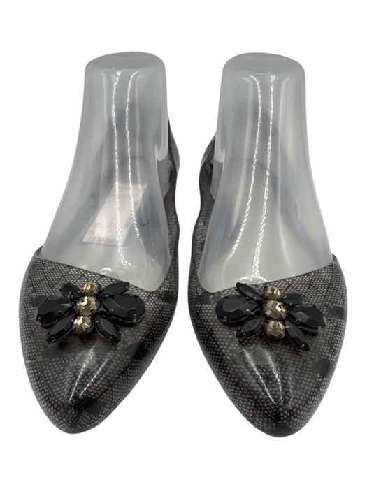 Melissa Shoe Size 8 Gray & Black Rubber clear Lace Print Bedazzled Flats Gray & Black / 8