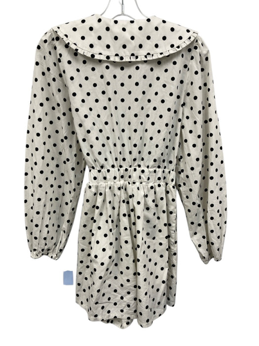 Camila Coelho Size XS White & Black Cotton Long Sleeve Polka Dot Pleated Romper White & Black / XS